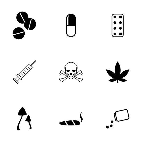 Vector negro drogas icono conjunto — Vector de stock