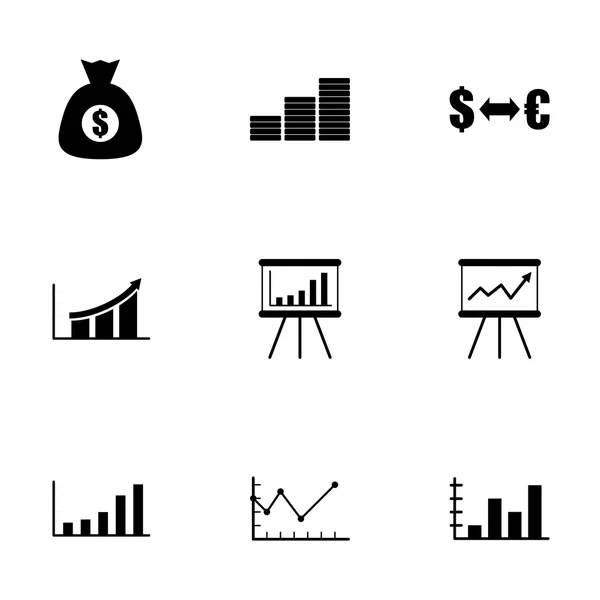 Vector negro icono económico conjunto — Archivo Imágenes Vectoriales