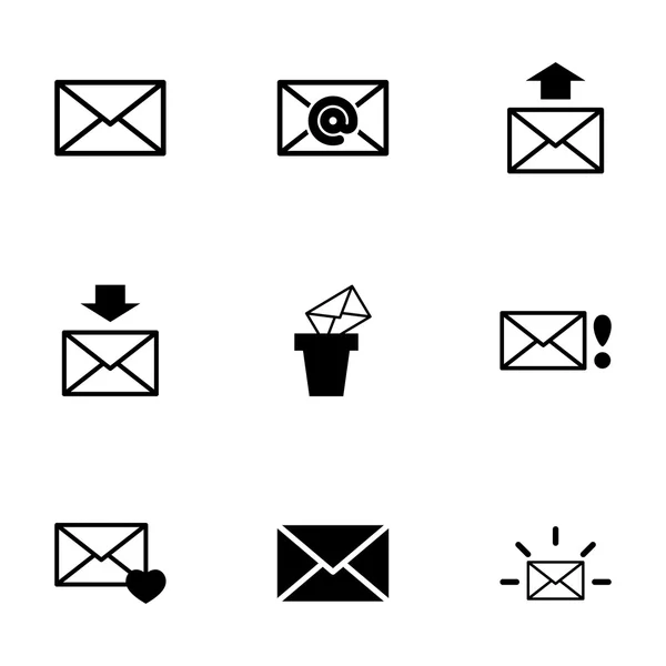 Vector negro icono de correo electrónico conjunto — Vector de stock