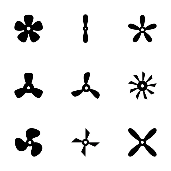 Vector black fans and propellers icon set — Stock Vector