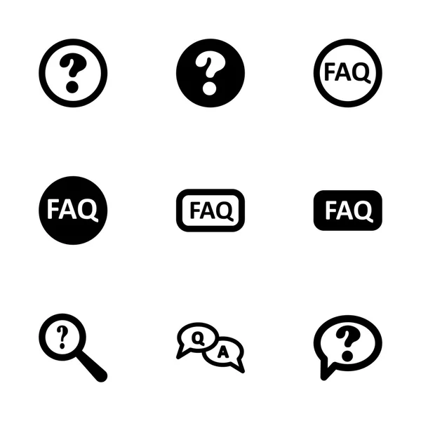 Vector negro faq icono conjunto — Vector de stock