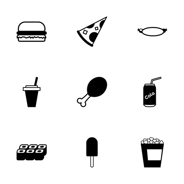 Set di icone fastfood nero vettoriale — Vettoriale Stock