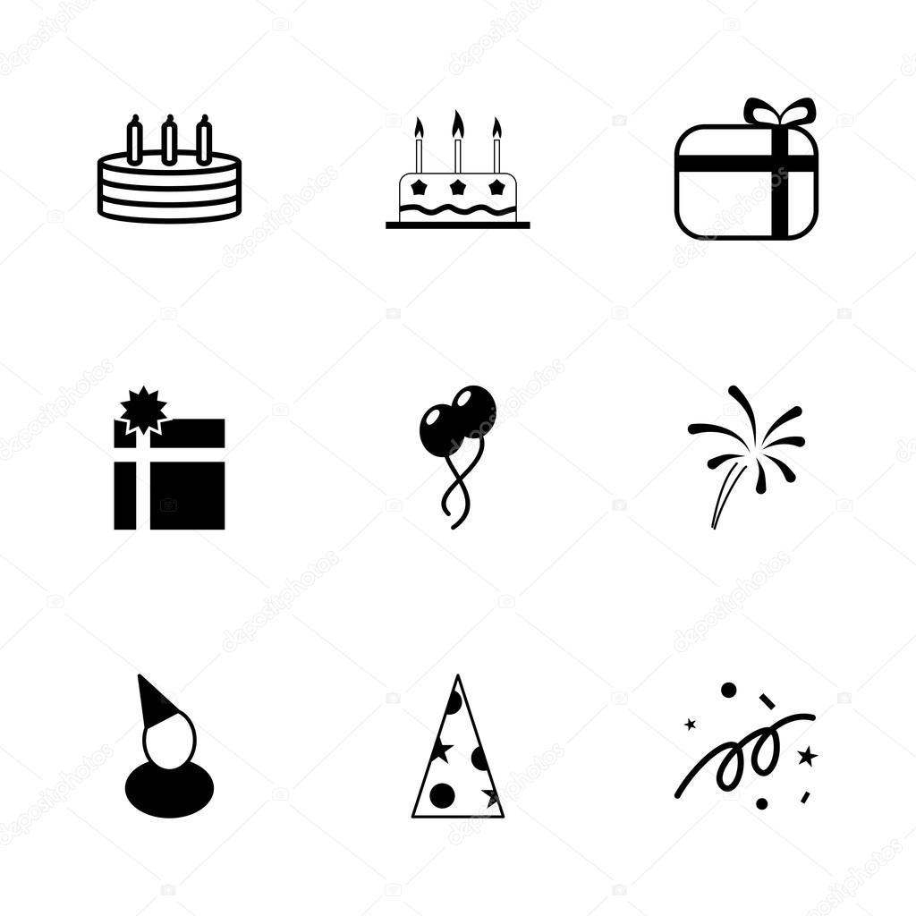 Vector black birthday icon set