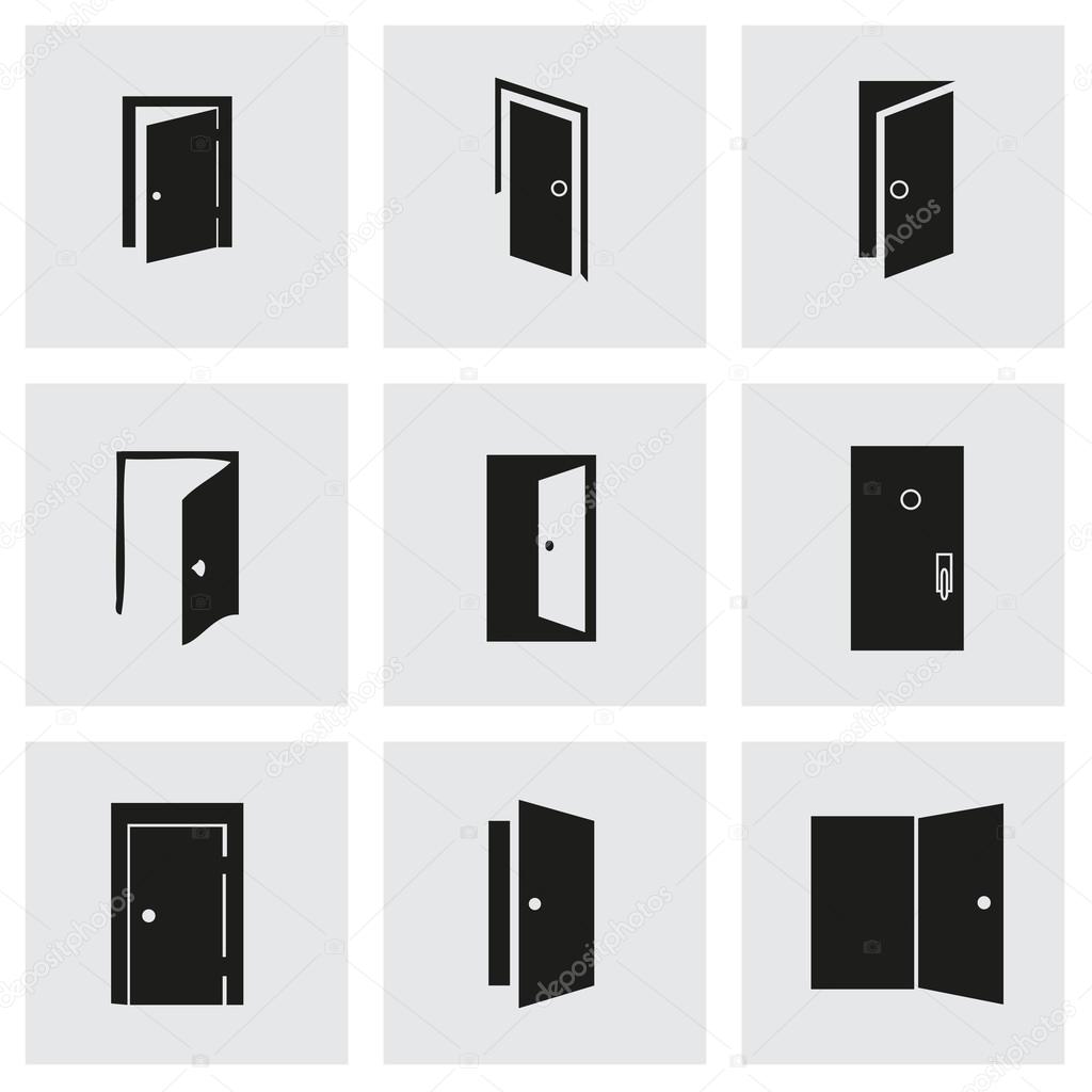 Vector door icon set on grey background
