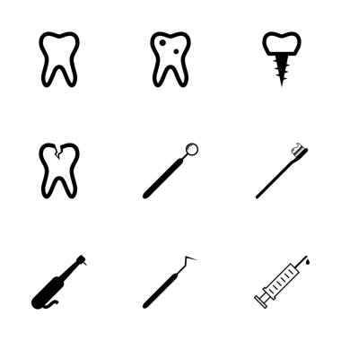 siyah vektör diş simgeler kümesi