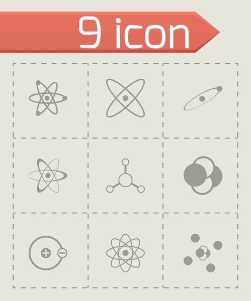 Set di icone dell'atomo nero vettoriale — Vettoriale Stock