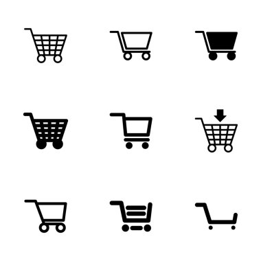 alışveriş sepeti Icon set vektör siyah