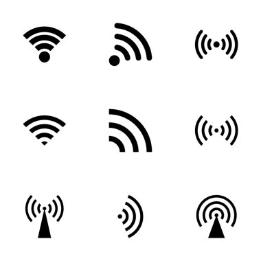 Vektör siyah kablosuz Icon set