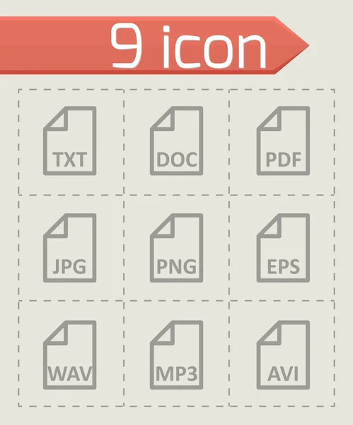 Vector black file type icon set — Stock Vector