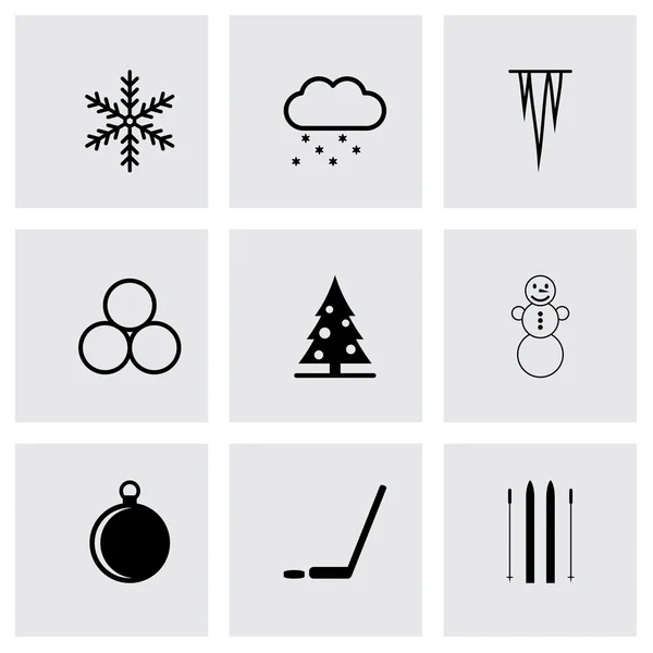 Set di icone invernali nere vettoriali — Vettoriale Stock