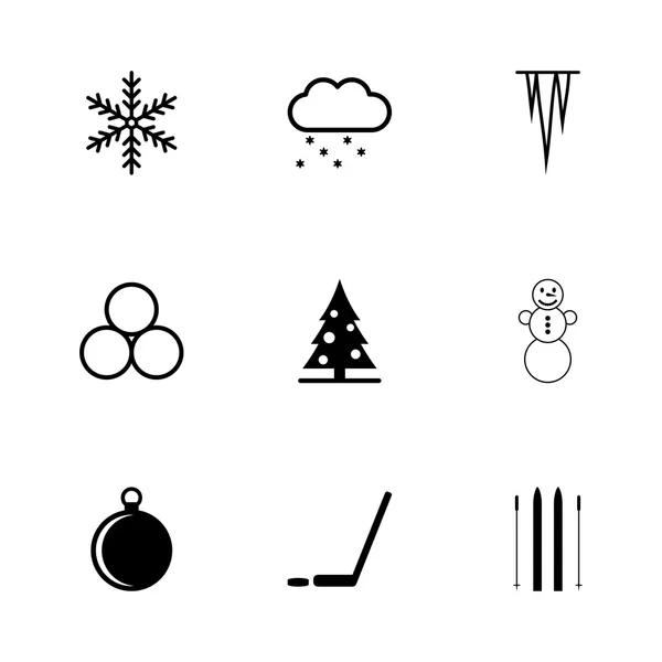 Vector black winter icon set — Stock Vector