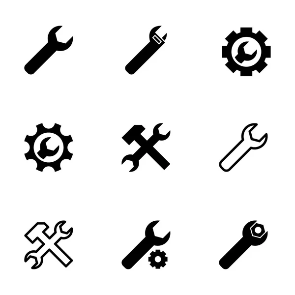 Vector black settings wrench icon set — Stock Vector