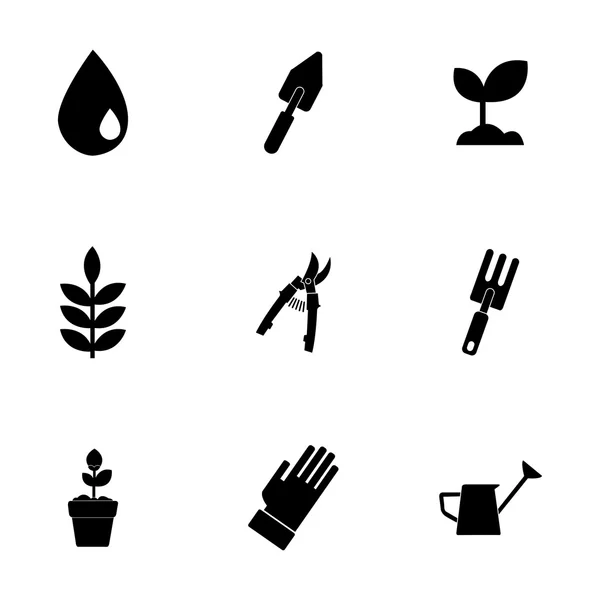 Vector black gardening icons set — Stock Vector