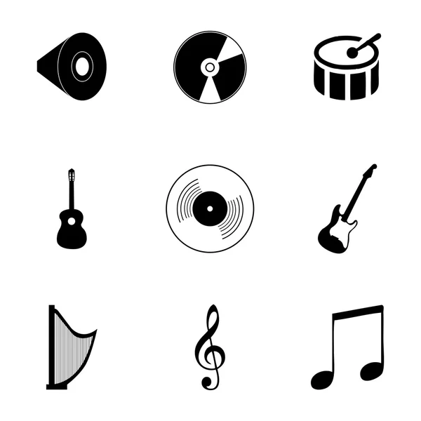 Vector zwarte muziek iconen set — Stockvector