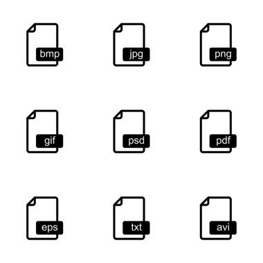 Vector black file format icons set clipart