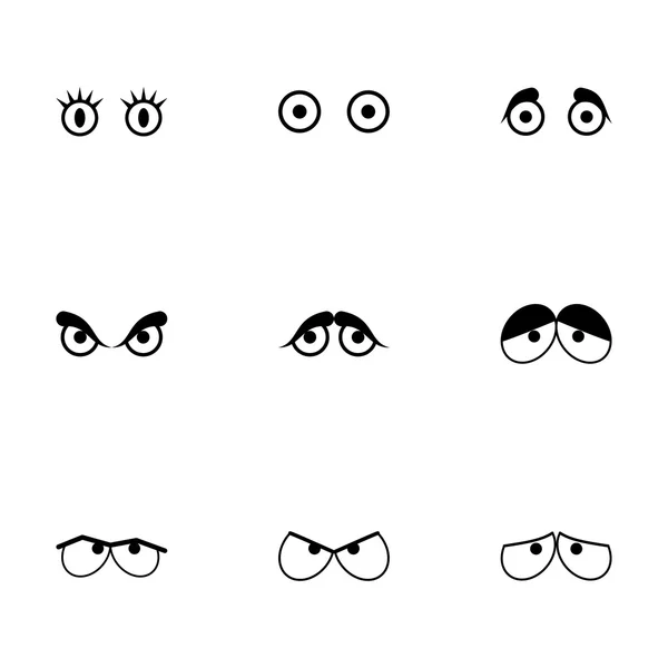 Vetor preto desenhos animados olhos ícones conjunto — Vetor de Stock