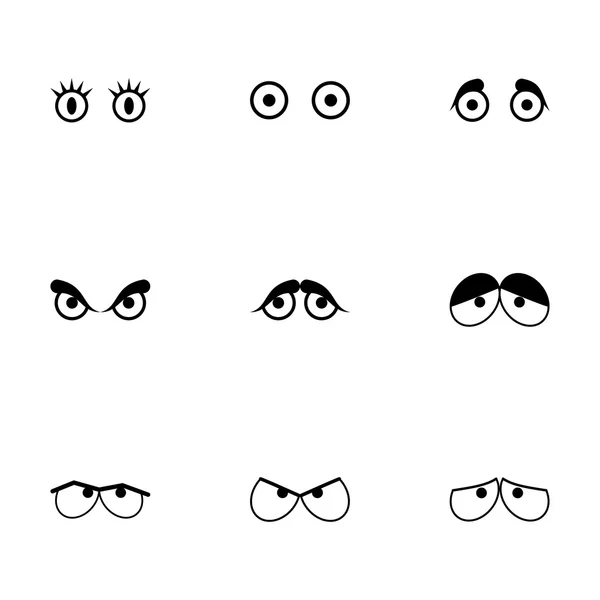 Vector black cartoon eyes icons set — Stock Vector