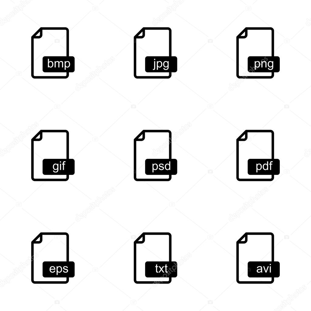 Vector black file format icons set