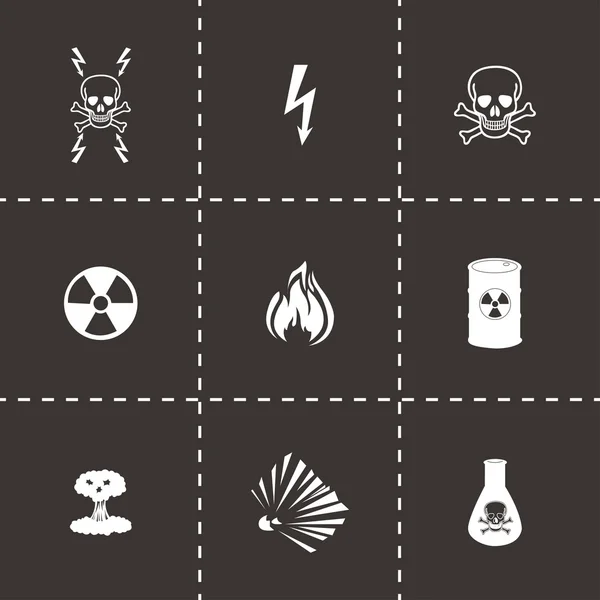 Vector black danger icons set — Stock Vector