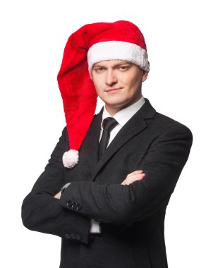 Santa işadamları çapraz kolları olan takım elbiseli