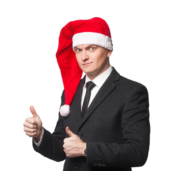 Biznesmen Santa Wyświetlono kciuk w — Zdjęcie stockowe