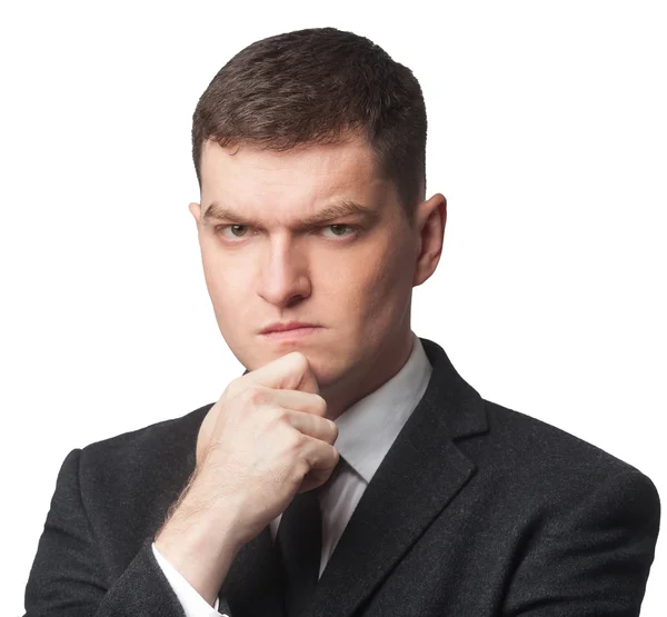 Takım çene üzerinde el ile iş adamı