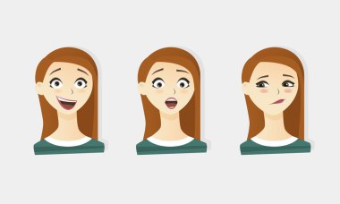 Sevimli vektör çizimler çeşitli duygu ile güzel genç kızıl kız seti.