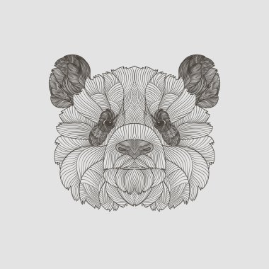 Detay zentangle. Boho el çizilmiş stile panda portre. Vektör çizimi. 