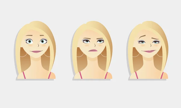 Cute vector illustrations set of beautiful young blonde hair girl with various emotion. — Stock Vector