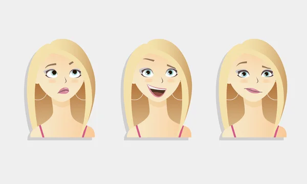 Cute vector illustrations set of beautiful young blonde hair girl with various emotion. — Stock Vector