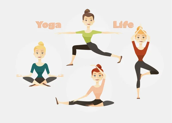 Vier Yoga-Posen für Frauen. Vektorillustration. — Stockvektor