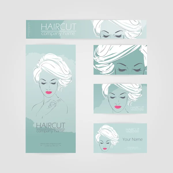 Moda alternativa cor hipster design cartões de visita para cabeleireiro. Ilustração desenhada à mão vetorial . —  Vetores de Stock
