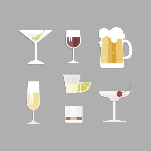 Diferentes bebidas alcohólicas iconos — Vector de stock