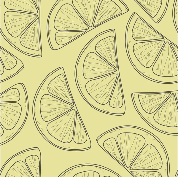 Texture senza cuciture vettoriale con fette di limone disegnate a mano — Vettoriale Stock