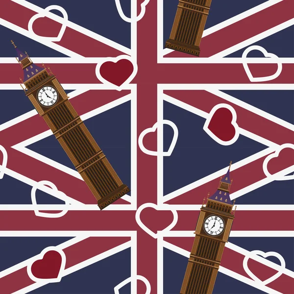 Sketch Big Ben, vector vintage seamless pattern — ストックベクタ