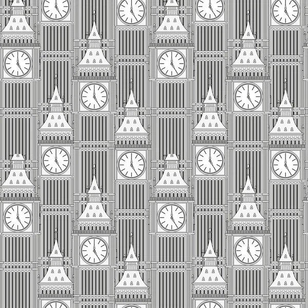 Sketch Big Ben, vector vintage seamless pattern — Stockvector