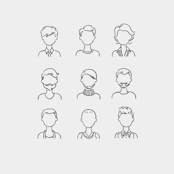 Hand drawn vector illustration of men's heads — 스톡 벡터