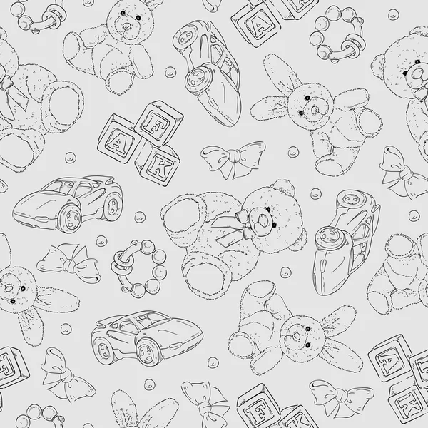 Vector seamless background with hand drawn toys for kids. — Wektor stockowy