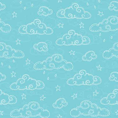 Cute doodle clouds seamless background. Hand drawn vector illustration.