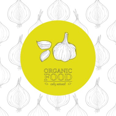 Trendy vegetarian restaurant menu design, high detailed vector illustration with garlic, hand drawn.