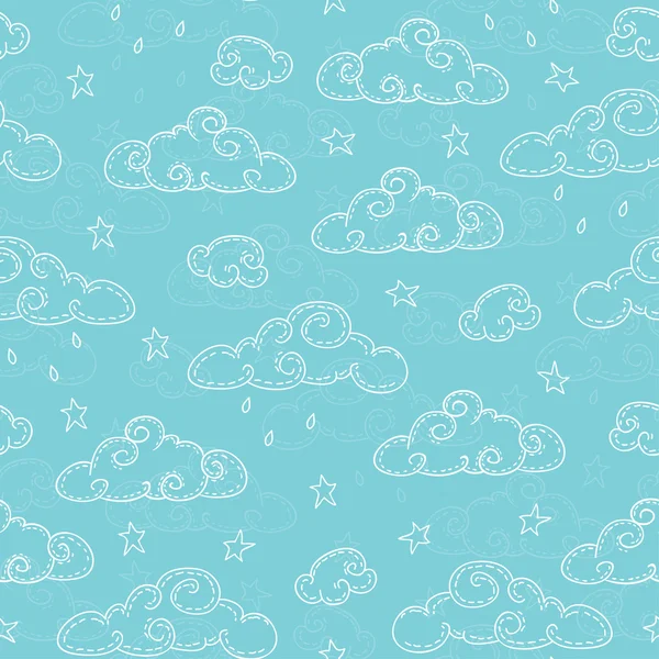 Cute doodle clouds seamless background. Hand drawn vector illustration. — Stok Vektör