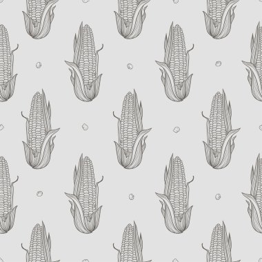 Vector seamless pattern with corn. Hand drawn illustration.