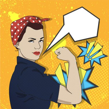 Woman working. Beautiful pin up girl, pop art retro comics vector illustration.