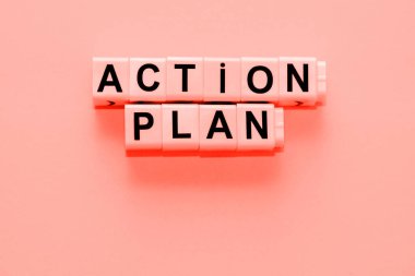Action plan - words on a pink background. Motivational phrase with place to insert your text.