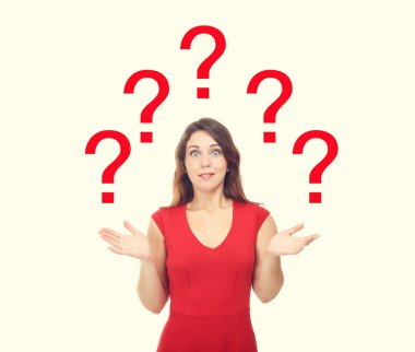 Woman asked. The question marks around.
