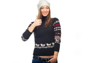 Thumbs up - woman. New year - concept.