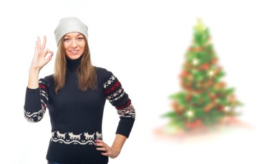 Young beautiful woman in winter jacket.