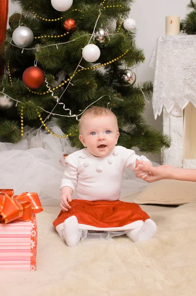 Toddler baby in Christmas interior — Stock Photo, Image