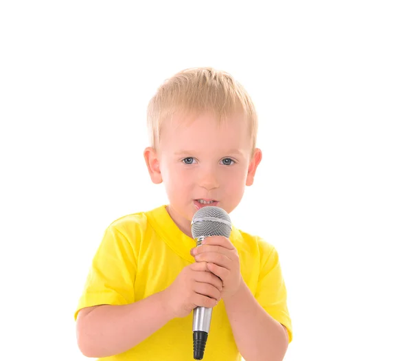 Ragazzo canta con microfono — Foto Stock