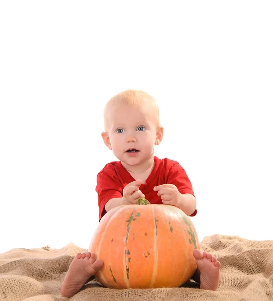 Kind mit orangenem Kürbis — Stockfoto